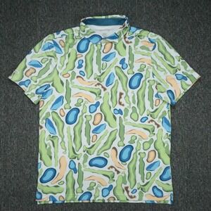 Good Good Golf Shirt Men Large Green Blue Polo Short Sleeve Performance Abstract